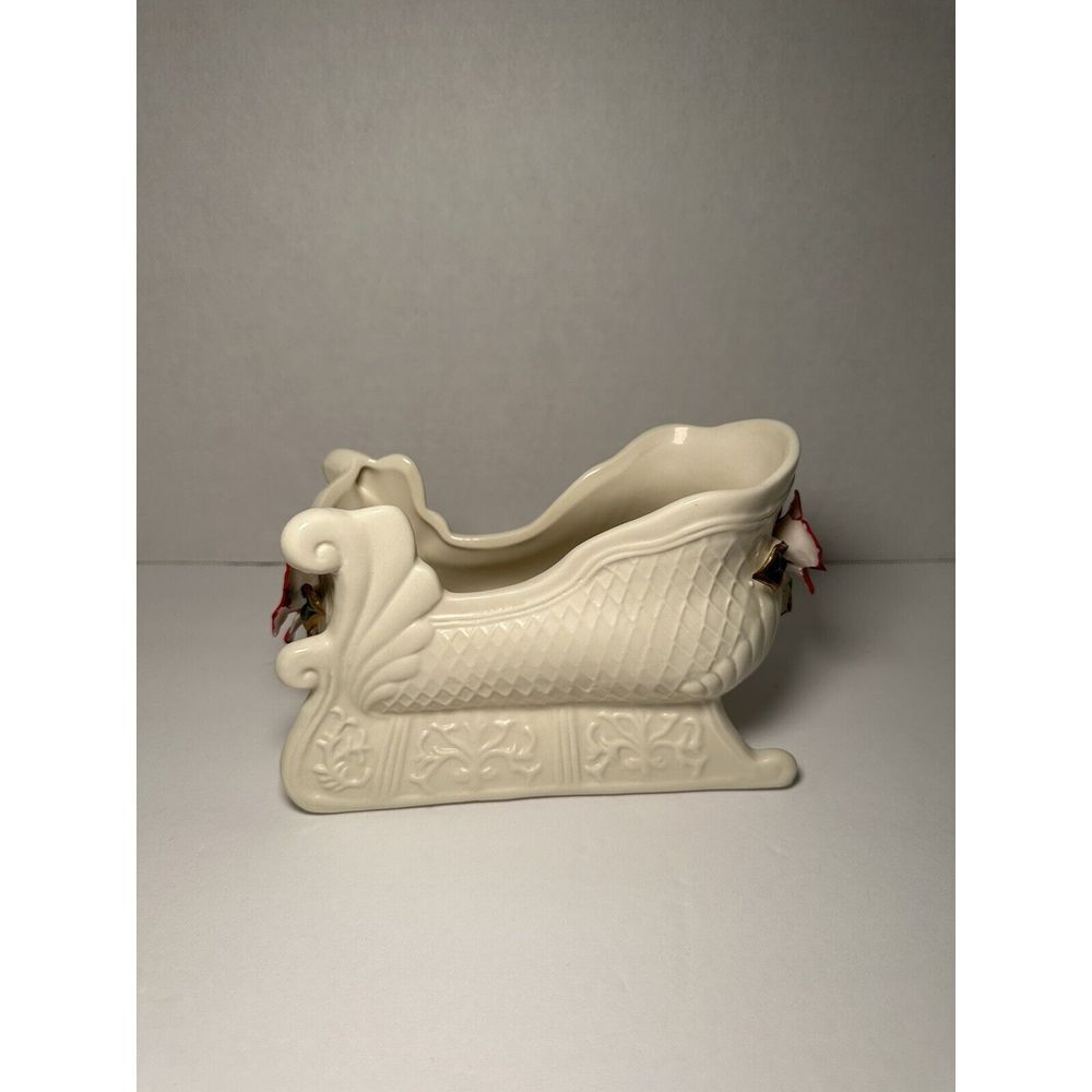 Santa's Sleigh Christmas Poinsettia Flower Center Piece Candy Dish World Bazaars - Picture 4 of 12